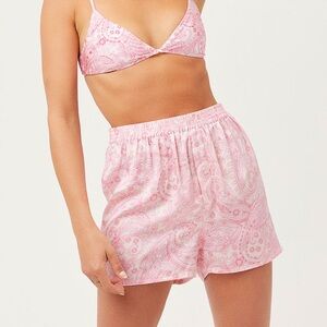 Frankies Bikinis Fifi Silk Paisley Shorts Pink Size M Elastic Waist